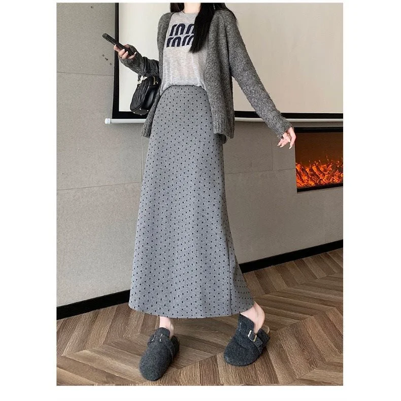 Wjczt dress to impress outfits Polka Dot Woolen Skirt for Women 2024 Autumn High Waist Slimming Back Slit A- line Sheath Dress Chic Tunics Bestseller popular