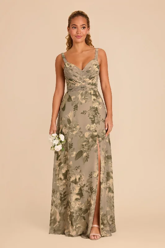 Deborah Chiffon Dress - Doe Painted Botanics Elegant Long Evening