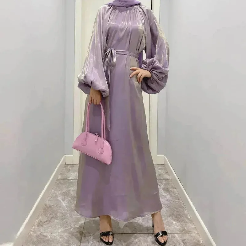 Solid Color Long Sleeve Abaya Dress for Middle East Arab Dubai Turkey Women Tunics Chic elegant