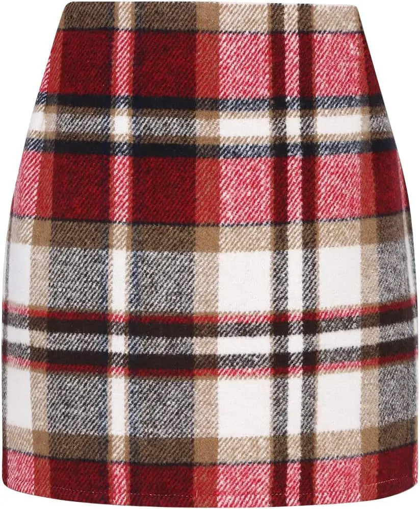 Wjczt Womens High Waist Plaid Skirt Bodycon Pencil Wool Mini Skirts Kawaii Skirt   Fashion Clothing   Christmas Dress-up Tunics Stylish elegant