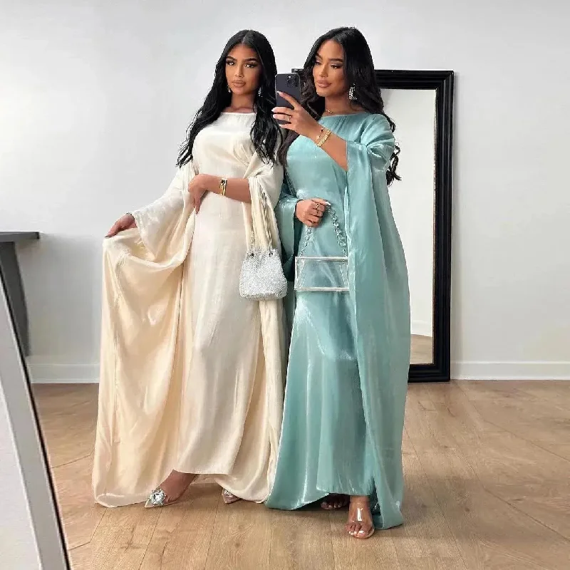 Summer Fashion Satin Waist Abaya Dress for Arab Dubai Turkey Middle East Women Tunics Cozy comfortable