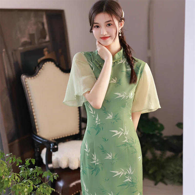 Retro Floral Brocade Qipao Fairy Dress with Flared Sleeves Tunics Chinos classic