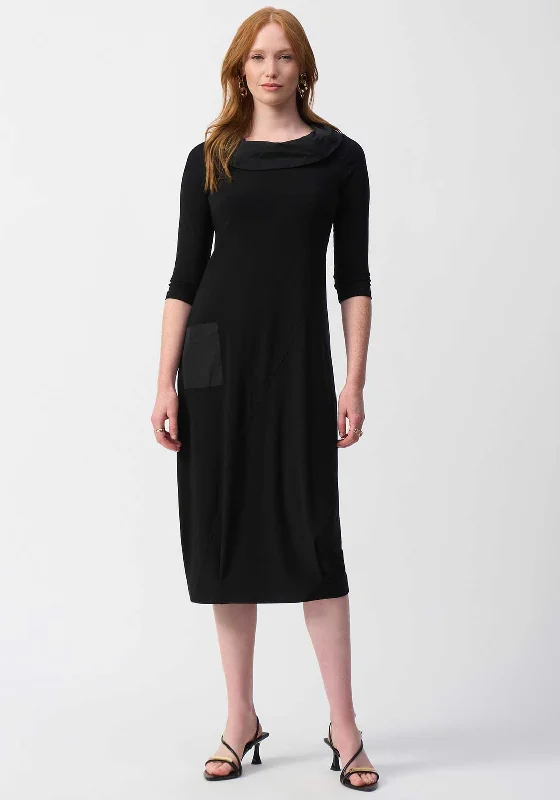 Joseph Ribkoff Cowl Neck Jersey Midi Dress, Black Turtleneck Neckline Stylish