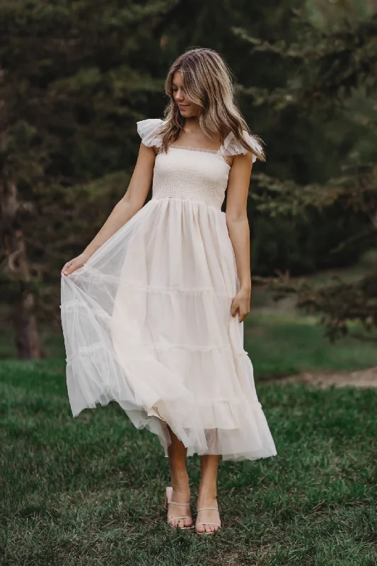 Women's Pia Dress (antique ivory tulle) Tunics Bridal satin