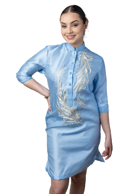 WV11 - Barong Tagalog Dress Blue - Filipiniana Tunic Top Casual