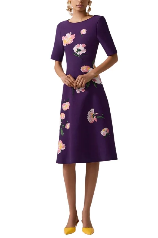 Floral Jacquard Boat-Neck Dress Tunics Seasonal trendy