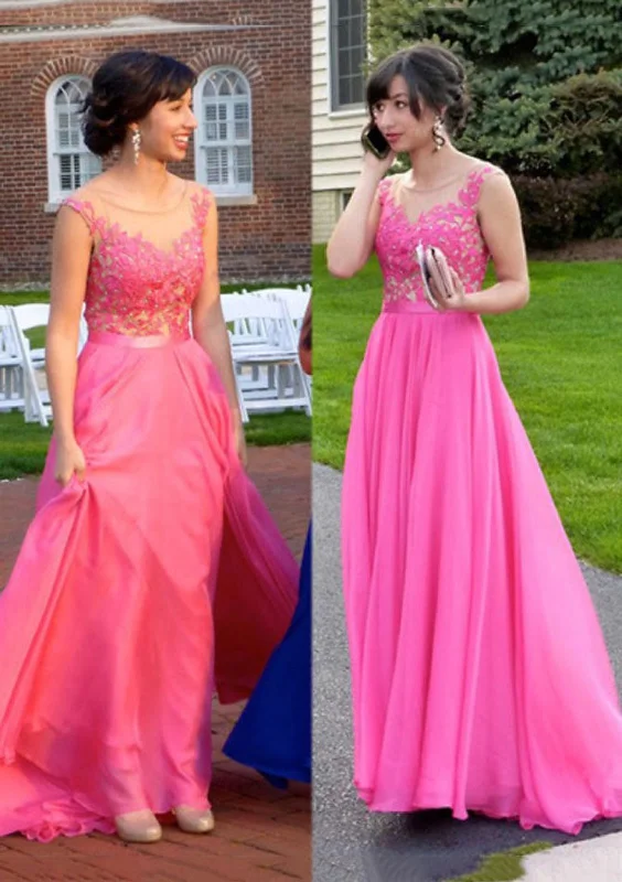Chiffon Long A-Line Sleeveless Bateau Prom Party Evening Dress, Lace Tunics Formal black