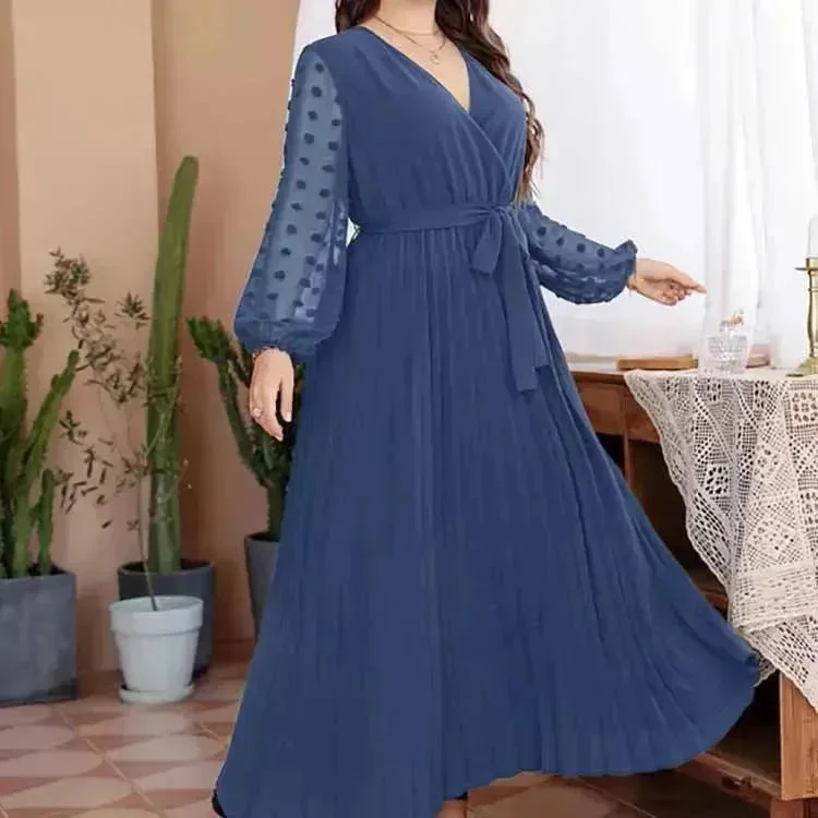 Large Size Solid Color Elastic Waist flared Abaya Dress for Turkey Middle East Women Tunics Stylish elegant