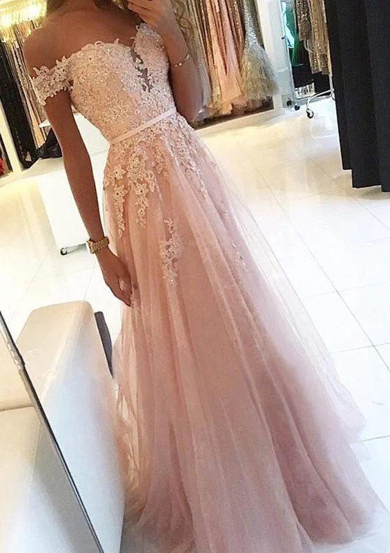 A-Line Off Shoulder Sweetheart Tulle Wedding Party Prom Dress, Lace Tunics Chinos classic