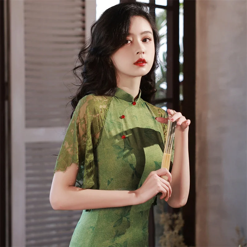 Vintage Shanghai Style with a Modern Touch Flared Sleeve Cheongsam Dress Tunics Distressed trendy