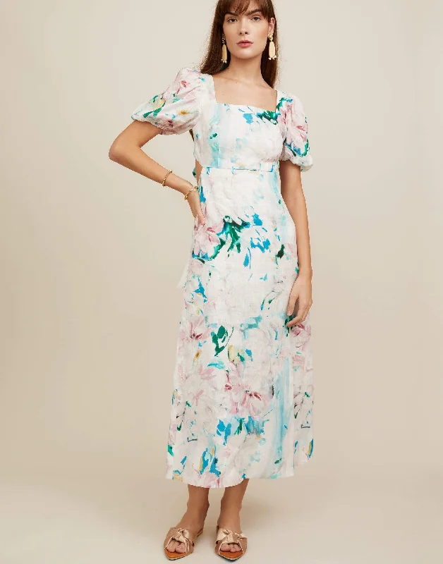 Jacqueline Dress - Watercolor Floral Cowl Neckline Elegant