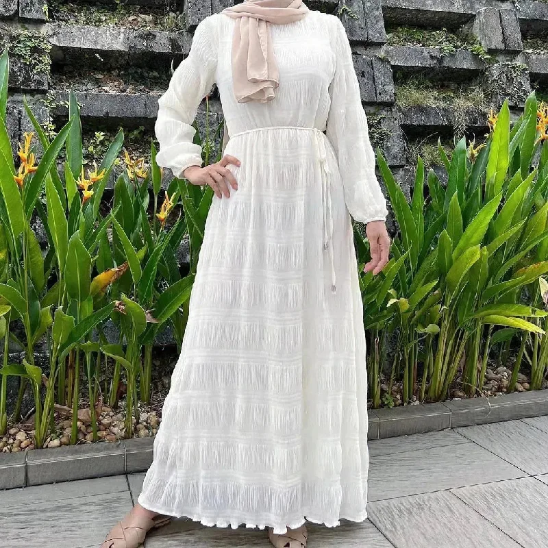 Women's Middle East Fashion Sweet Chiffon Dress Dubai Abaya dress Casual Abaya dress Tunics Wedding white