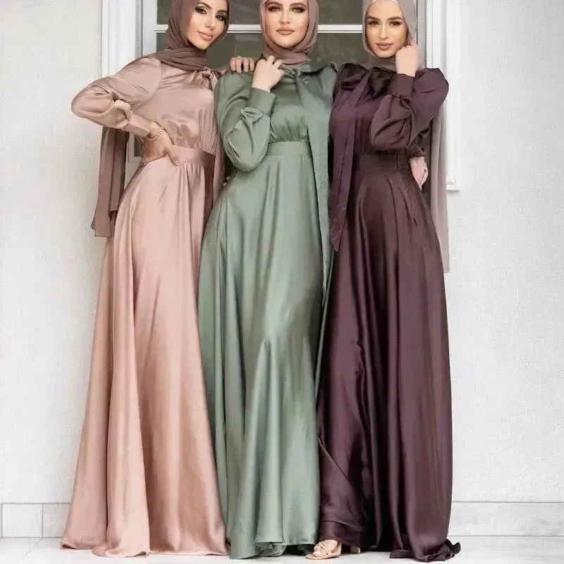 Summer Spring Autumn style Satin Abaya Dress for Beautiful Arab Dubai Turkey Middle Eastern Women  Party Abaya Tunics Exclusive limited