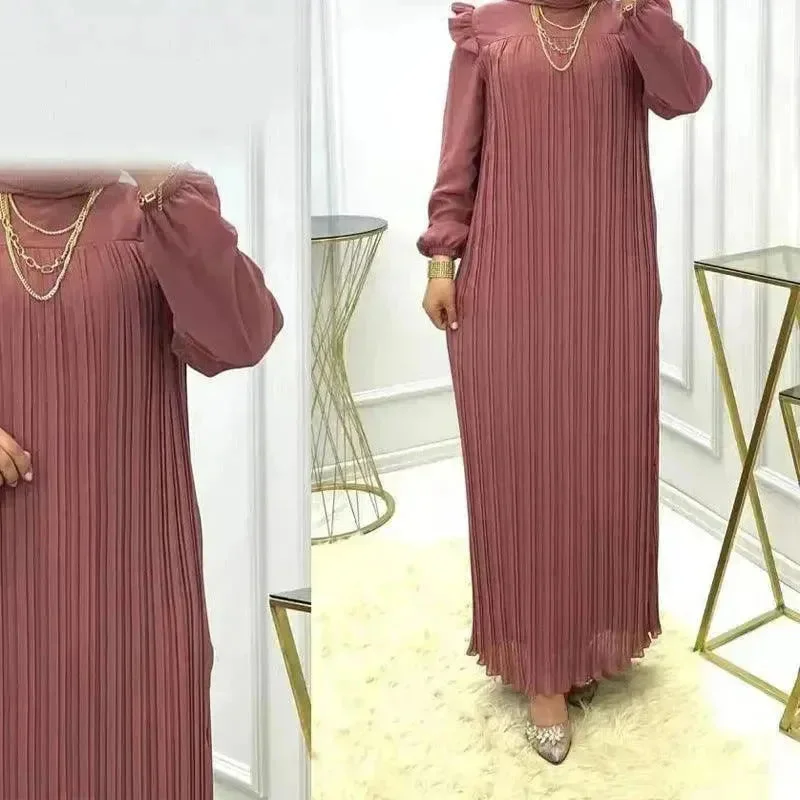 Classy Solid Color Turtleneck With Loose Abaya Dress for Arab Dubai Turkey Middle East Women Tunics Versatile functional