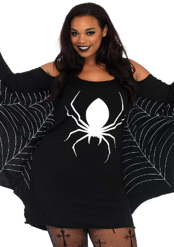 Leg Avenue Plus Jersey Spider Web Dress With Wings Elegant Long Evening