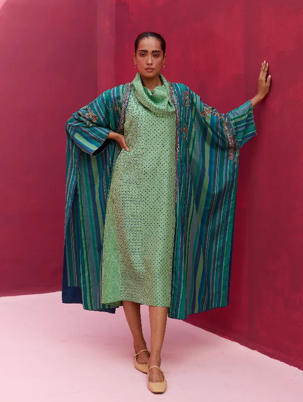 Iva Block Printed Dress with Overlay - Peacock Tunics Distressed trendy