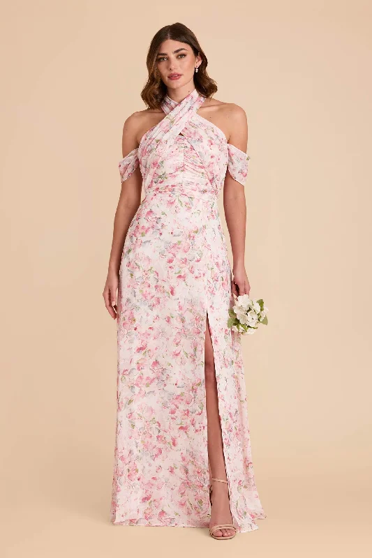 Cara Chiffon Dress - Pink Falling Petals Tunics Stylish elegant