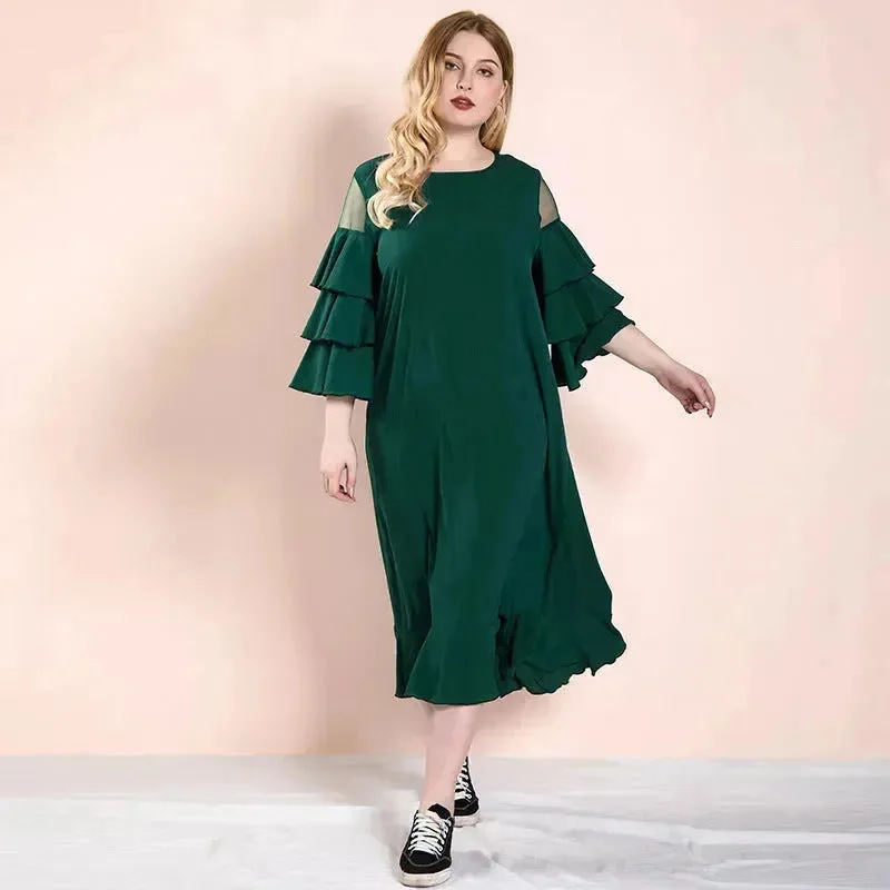 Spring And Summer Spot Women's Dress Plus Size Middle East Hot-selling Skirt dress for Mom Midi  Dress Tunics Fall fleece