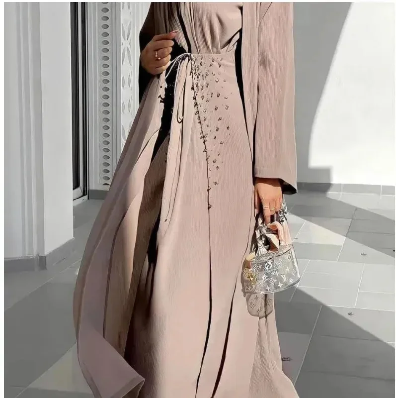 Arab3 piece set ArabDubai Abaya dress with Turban Embellished Abaya Tunics Formal black