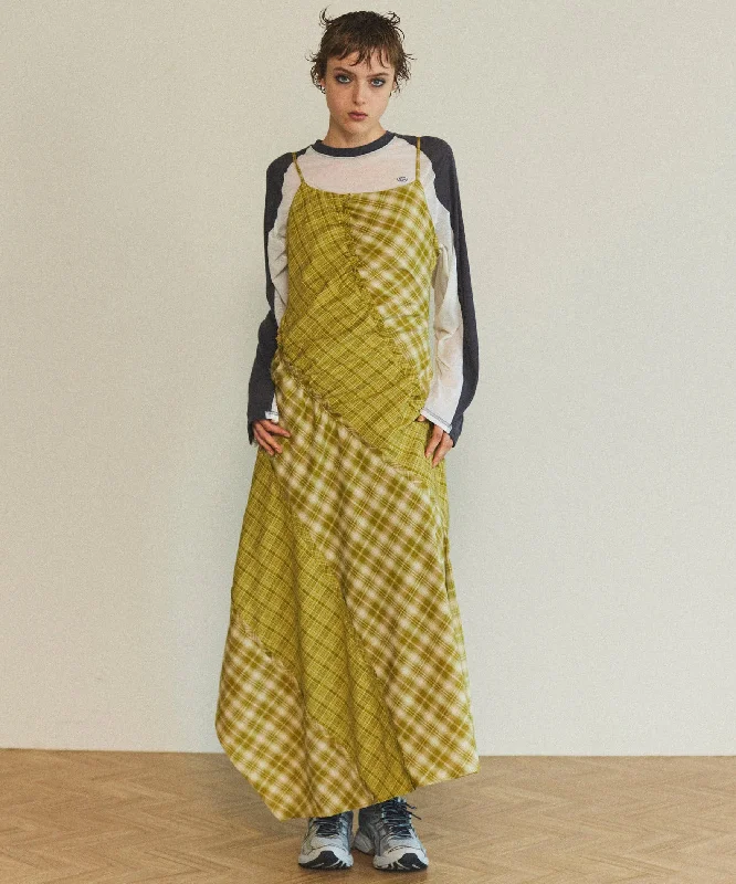 【25SPRING PRE-ORDER】Plaid Pattern Combination Frill Dress Tunics Office stylish
