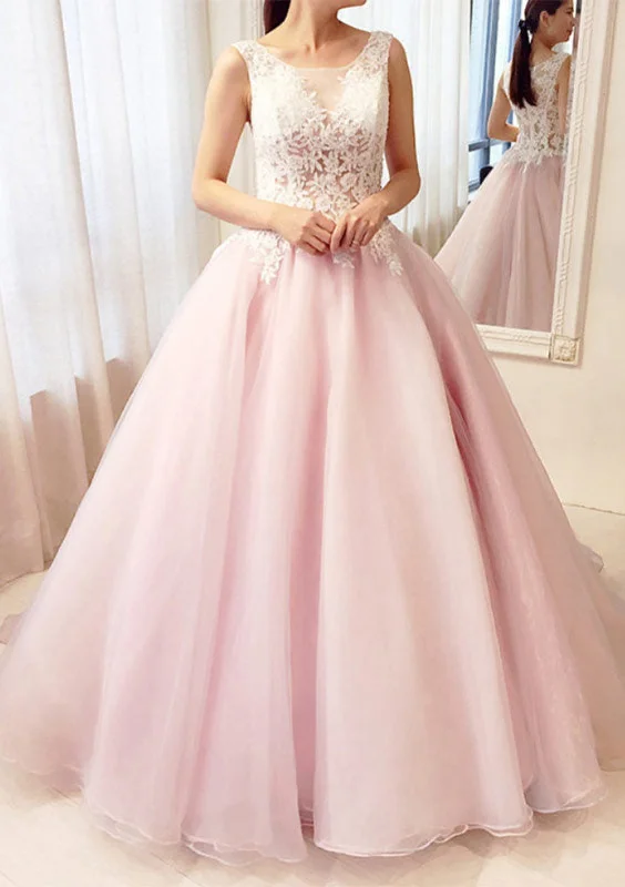Pearl Pink Ball Gown Bateau Lace Tulle Wedding Party Prom Dress Tunics Yoga stretchy