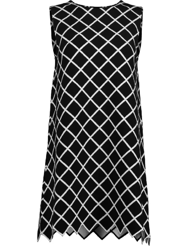 Zigzag Sleeveless Windowpane Knit Dress Tunics Sophisticated sleek