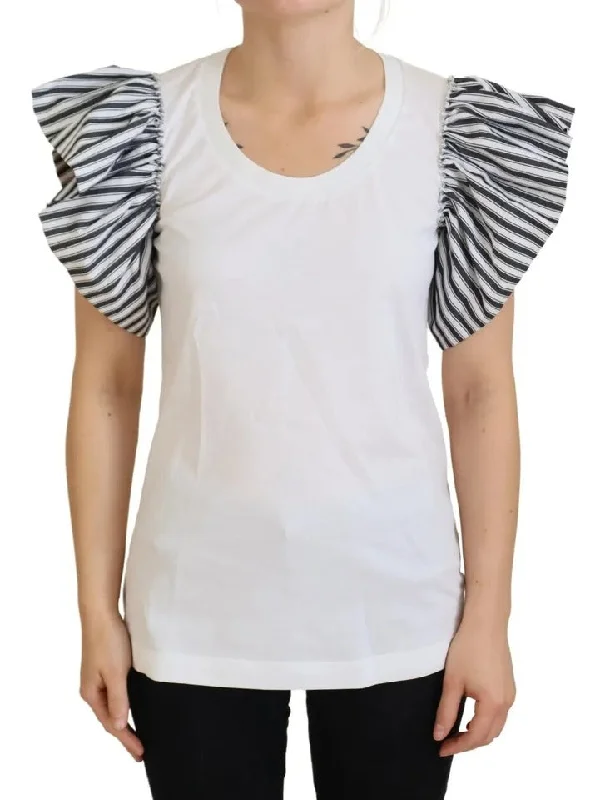 Dolce & Gabbana White Striped Short Sleeves Pullover Women's Top (Pre-Owned) Slim Sleeve Pullover