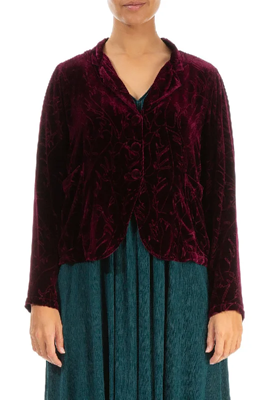 Buttoned Devoré Feather Magenta Silk Velvet Jacket Corduroy Jacket Velvet Jacket Brocade Jacket
