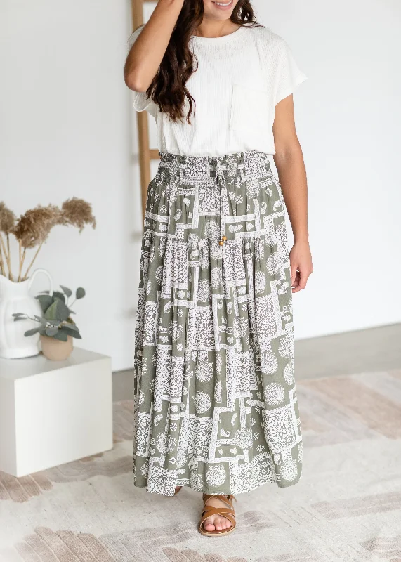 Patchwork Print Maxi Skirt mini skirt trendy