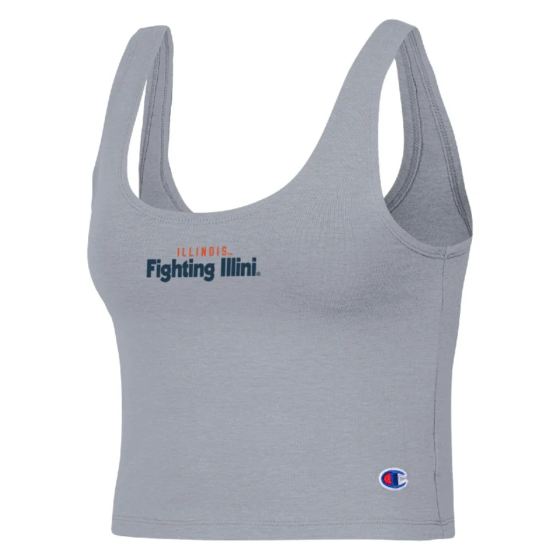 Illinois Women's Grey Cropped Tank Champion cold shoulder tank