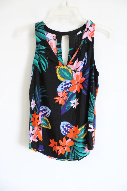 Old Navy Black Tropical Tank | S peach tank top