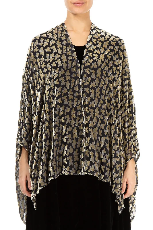 Devoré Petals Gold Silk Velvet Jacket Nylon Fabric Polyester Fabric Spandex Fabric