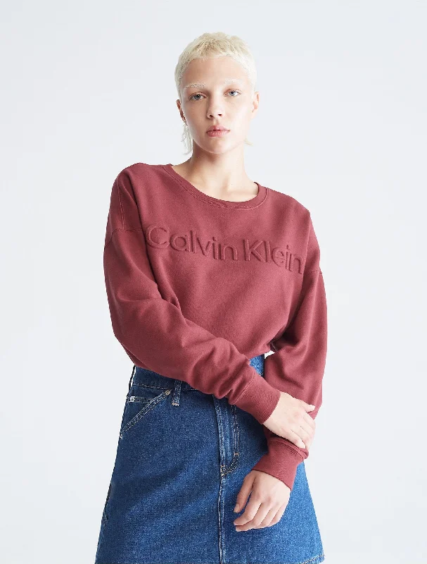 Calvin Klein Oversized Embossed Logo Crewneck Sweatshirt - Women Hoodie with Set-In Sleeves Structured Classic