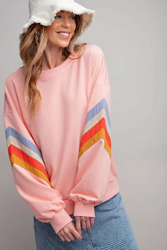 Peach Banded Bottom Terry Pullover Cap Sleeve Casual