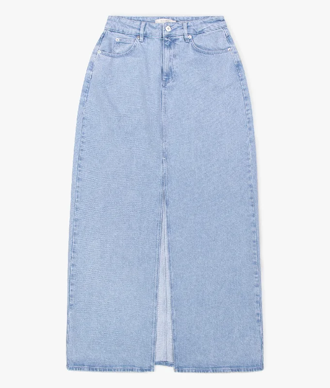Dorlat maxi denim skirt in light wash velvet skirt luxurious