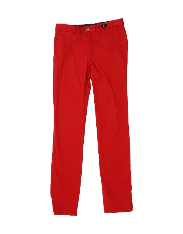 TOMMY HILFIGER Womens Slim Casual Trousers W31 L34 Red Cotton Trousers chic fashionable