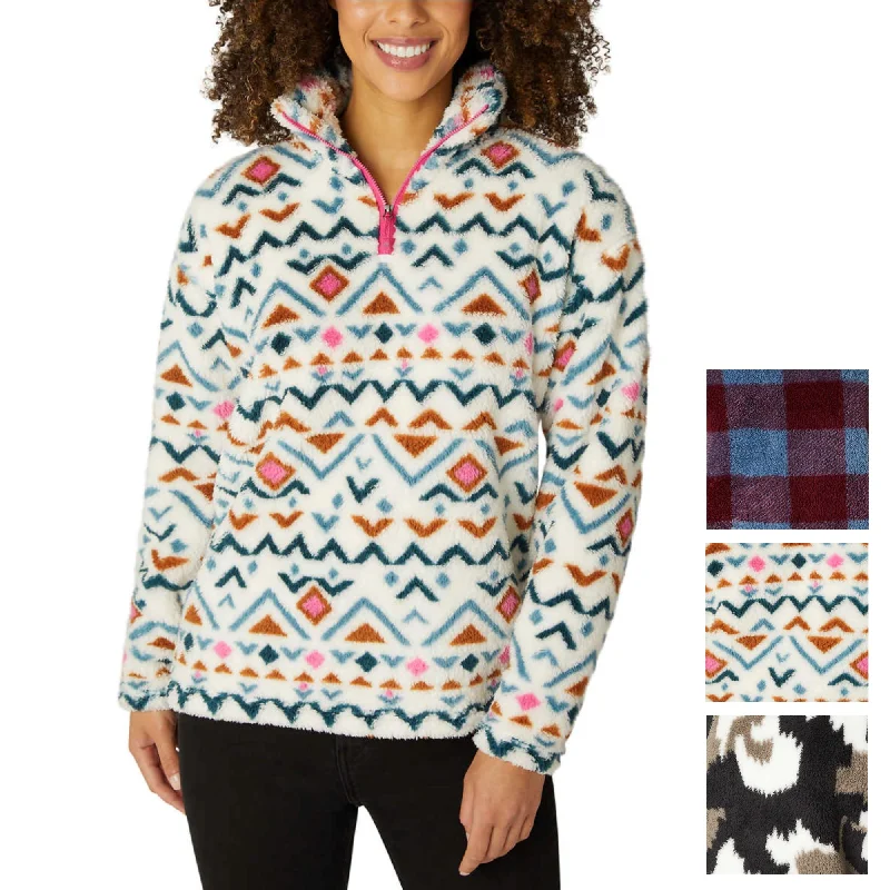 Eddie Bauer Women's Ultra Soft Plush Fleece Quarter Zip Sweatshirt Aztec Print Pullover Top Lapel Neck Sweater