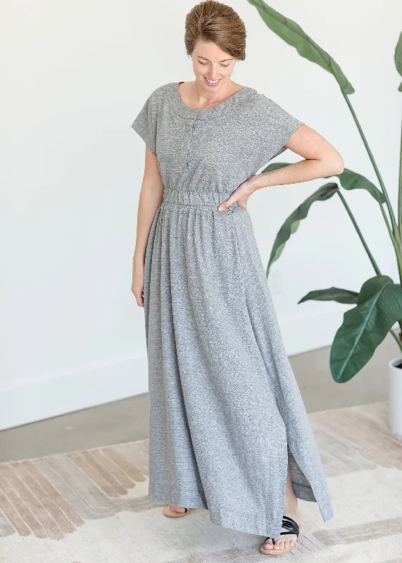 Gray Side Slit Maxi Skirt - FINAL SALE corduroy skirt cozy