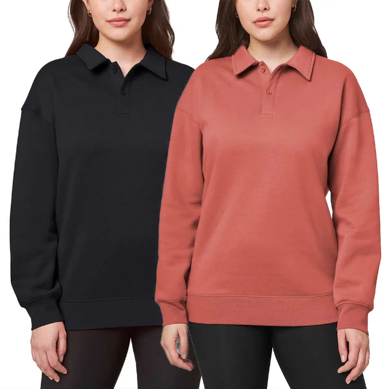Mondetta Women's Collared Relaxed Fit Soft Fleece Sweatshirt Pullover Top Honey Neck Pullover