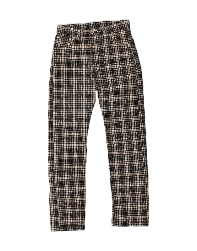 REPLAY Womens Straight Casual Trousers W27 L27  Black Check Cotton Trousers Lace Delicate