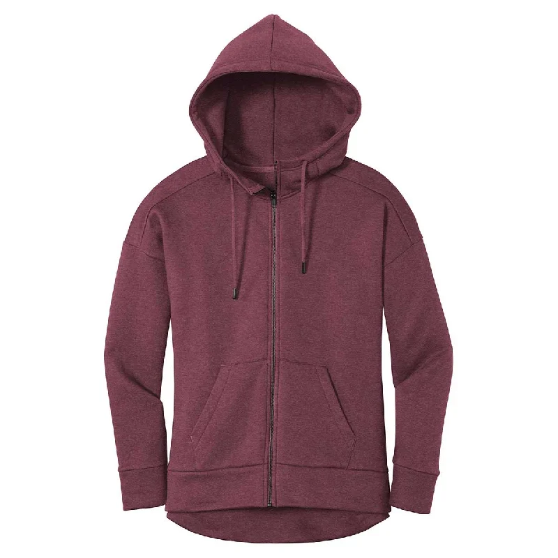 District Women's Heathered Loganberry Perfect Weight Fleece Full-Zip Hoodie Hoodie with Elastic Waist Stretchable Comfortable