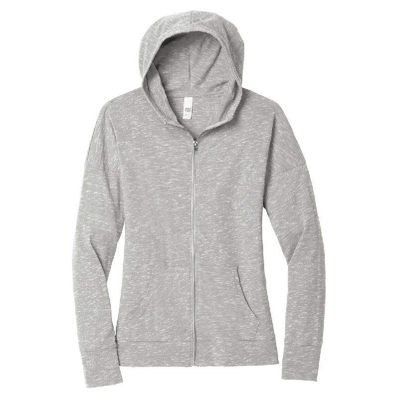 District Women's Light Grey Medal Full-Zip Hoodie Hoodie with High Neck Warm Protective