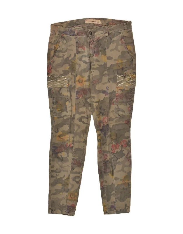 40WEFT Womens Slim Cargo Trousers IT 44 Medium W32 L29  Khaki Camouflage Trousers Party Sparkling