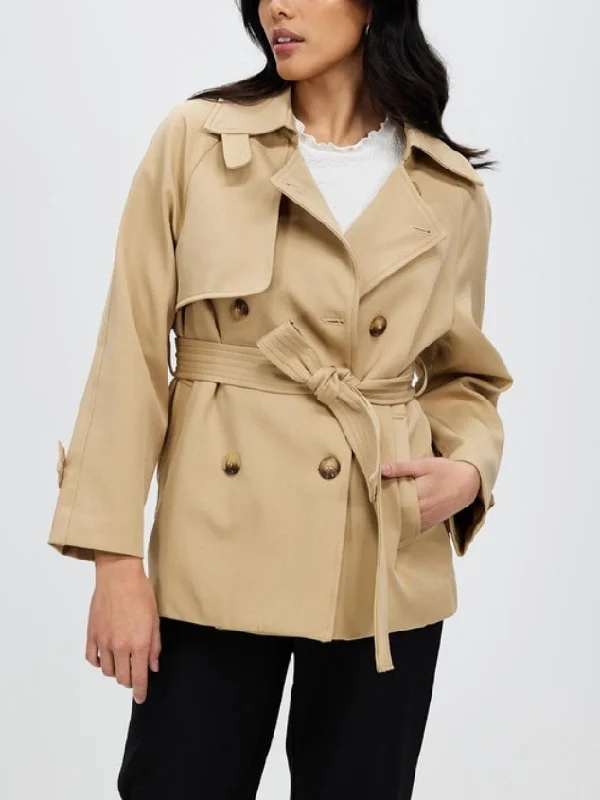 Women's Double Breasted Trench Khaki Coat Jacket with Belt by Kaja Clothing - Eco Jacket Hoodie Zip-Up Jacket Button-Up Jacket