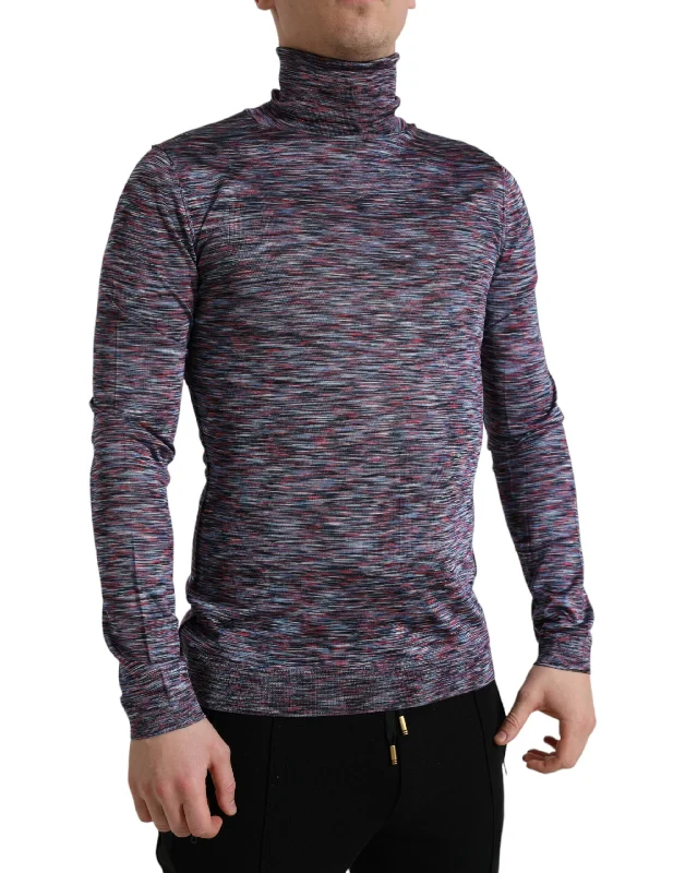 Elegant Turtleneck Pullover Sweater In Blue Purple Cashmere Luxurious Pullover