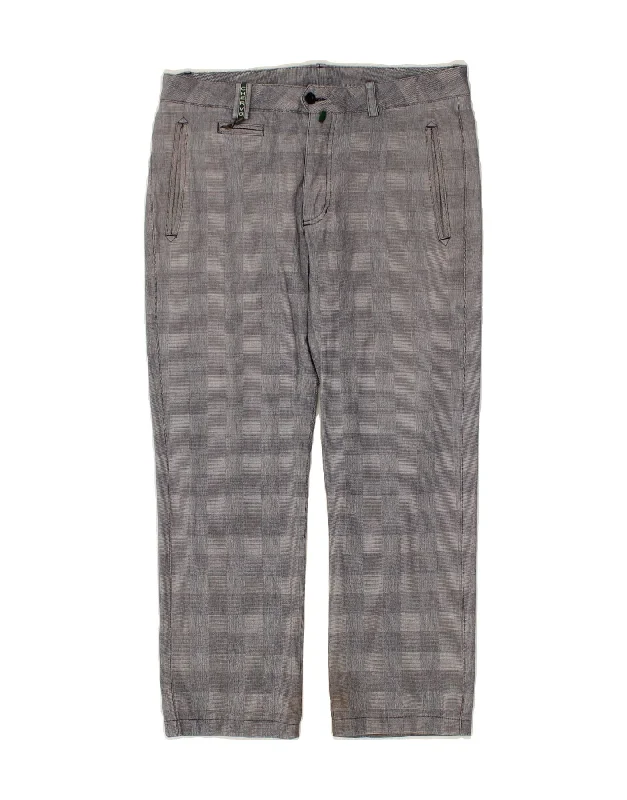 CHERVO Womens Straight Cropped Trousers IT 48 XL W36 L26 Grey Check Trousers Solid Black