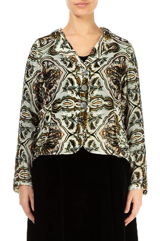 Buttoned Devoré Ornament Silk Velvet Jacket Wool Jacket Cashmere Jacket Tweed Jacket
