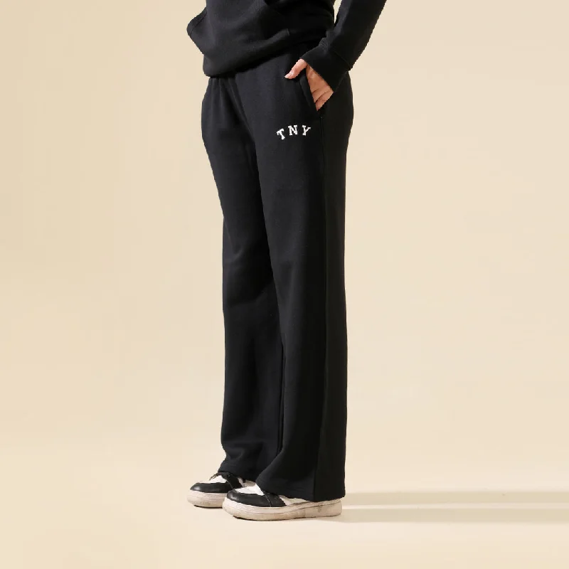 Black Relax Fit Fleece Unisex Trouser Trousers Silk Elegant