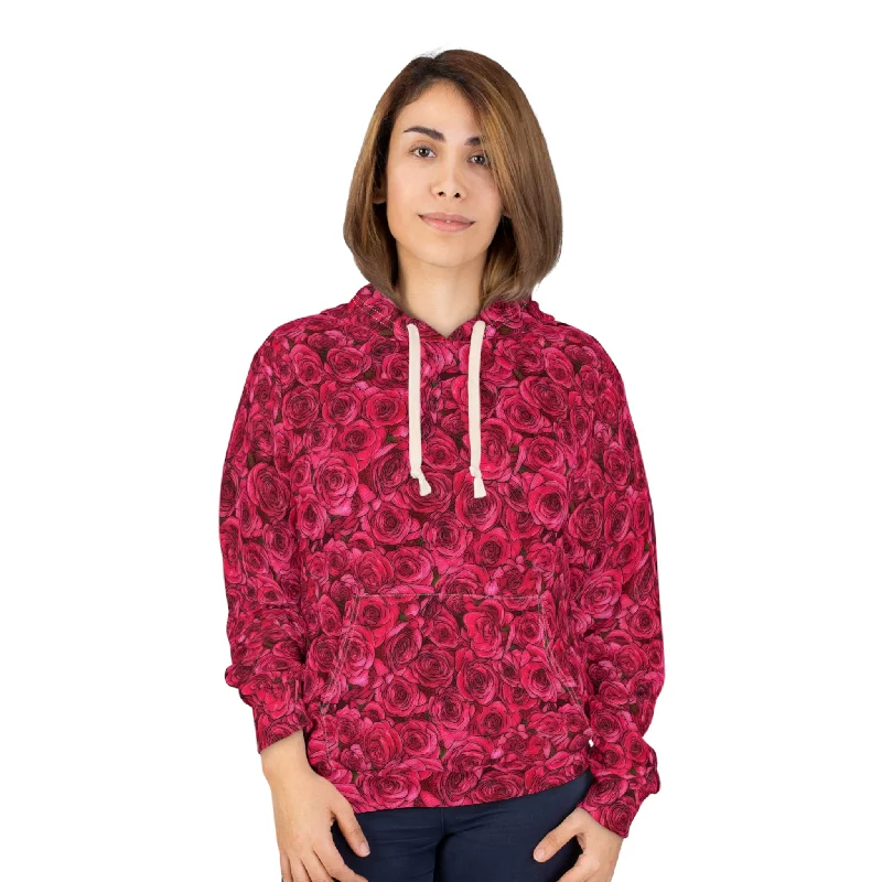 Rose Pattern Unisex Pullover Hoodie (AOP) Flutter Sleeve Feminine