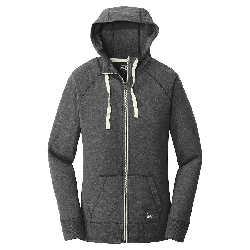 New Era Women's Black Heather Sueded Cotton Full Zip Hoodie Hoodie with Reflective Safety Nightwear